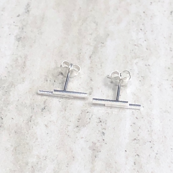 925 Sterling Silver Double Bar Stud Earrings - Picture 14 of 16